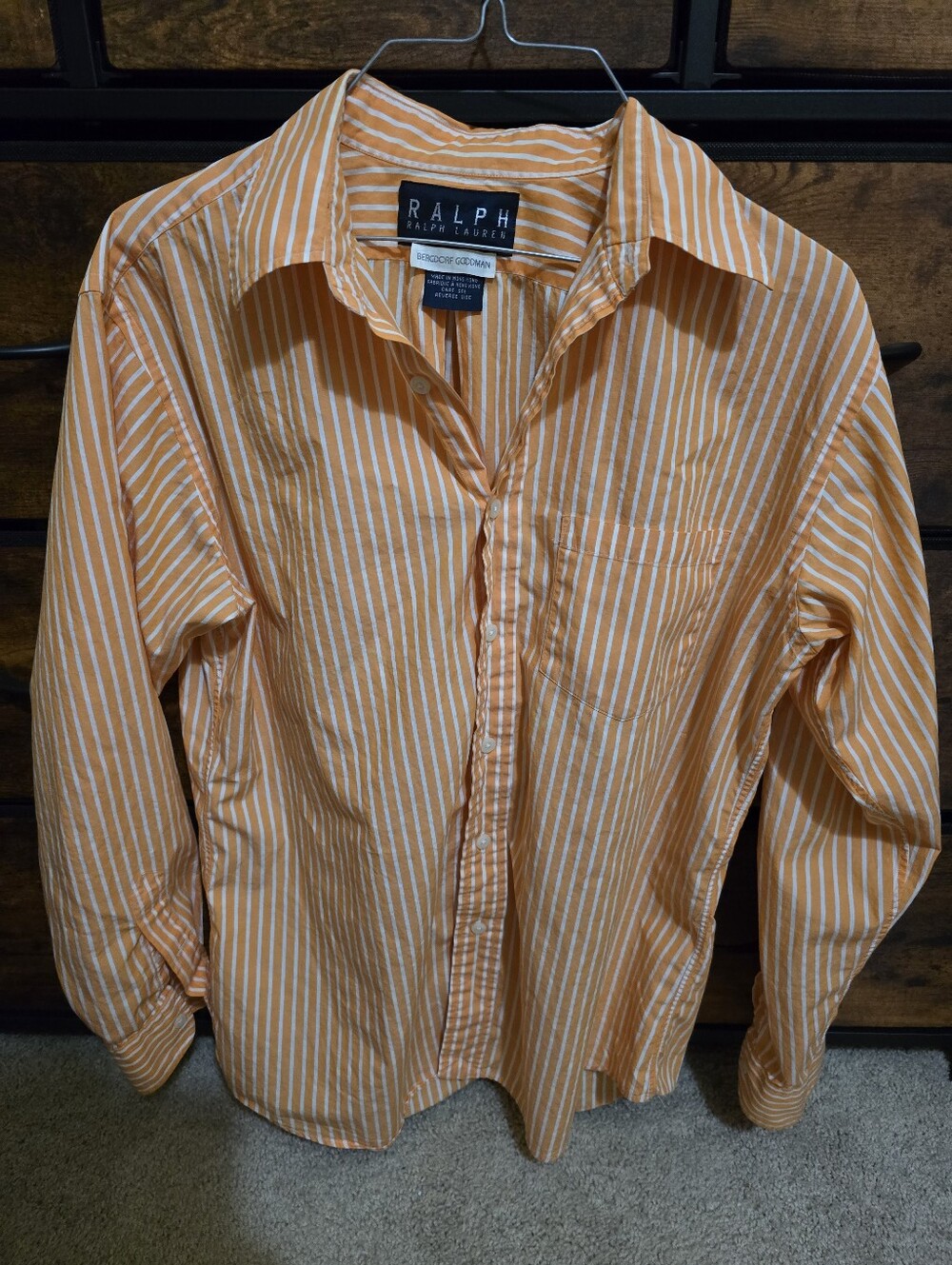Women's Ralph Lauren Orange and White Striped Button-Down Shirt